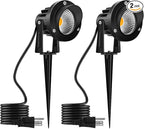Romwish 120V LED Landscape Spotlights, 10W Outdoor Spotlights for Yard, 3000K Warm White, 120V AC Spot Light with Ground Spike, Waterproof Landscape Lighting for House Garden Lawn Decorative - 2 Pack