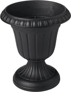 Arcadia Garden Products PL20BK Classic Traditional Plastic Urn Planter, Indoor or Outdoor Garden Decor, Flower Pot Vase 10x12 - Black