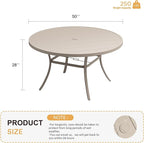 VICLLAX 50" Outdoor Round Patio Table with Umbrella Hole, All Weather Metal Round Outdoor Dining Table for Lawn Garden, 6-8 Person Table, Sandshell