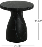 Christopher Knight Home Jayme Outdoor Side Table, Round Top Patio End Table Garden Stool, Lightweight Concrete Decorative Accent Table for Patio Balcony Beach Pool Side, Black Marble Finish