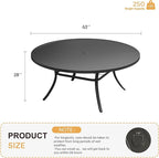 VICLLAX 63" Outdoor Round Patio Table with Umbrella Hole, All Weather Metal Round Outdoor Dining Table for Lawn Garden, 8-10 Person Table, Black