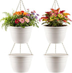 Hanging Planters 10 Inch, 4 Pcs Flower Pots with Drainage Hole, Self Watering Hanging Basket for Indoor Outdoor Plants, Decor, White