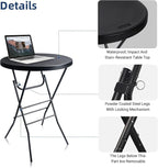 Cocktail Table 28in Folding Round High Top Indoor – Black- 2PCS