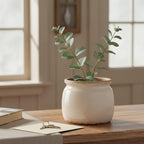 Ceramic Planter & Vase for Wabi Sabi Decor, 6.29 Inch Nordic Minimalist Flower Pot with Drainage Hole for Indoor Plants, Boho Tabletop Bookshelf & Living Room Decoration, Unique Gift (Antique Ivory)