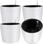JOIKIT 4 Pack 7 Inches Self Watering Planter, White Plant Flower Pots with Water Level Indicator, Self Watering Pots for Indoor & Outdoor Succulents Plants Herb Garden