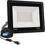 50W Flood Lights Outdoor,8000LM Bright LED Work Light,IP66 Waterproof Outside Lights for Yard with Switch and 6.5FT Plug,6500K Daylight White Portable Outdoor Yard Light for Garage,Garden,Stadium