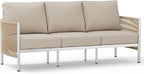 Aluminum Outdoor Patio Couch, 3 Seats HDPE Rope Patio Sofa with Washable Thick Cushion, All-Weather Patio Furniture for Balcony, Yard, Silver Frame, Beige