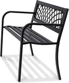 VEVOR Outdoor Bench, 46" Iron Steel Frame Garden Park Bench with Mesh Pattern and Plastic Backrest Armrests, Patio Bench for Garden, Park, Yard, Front Porch