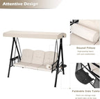 U-MAX 3-Seat Outdoor Patio Swing Chair, Swing Glider with Canopy Porch Swing, Weather Resistant Steel Frame Cup Holders Cushions, Adjustable Tilt Canopy, Beige