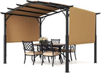 VEVOR 10 x 10 ft Outdoor Pergola, Arched Top Metal Pergola, Retractable Pergola with Sun Shade Canopy, Large Patio Shelter Pavilion, Heavy Duty Garden Pergola for Deck Backyard Porch Poolside
