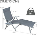 Kozyard Aluminum Outdoor Chaise Lounge Chair, Adjustable Reclining Patio Lounge with Drink Holder, Weather-Resistant Pool, Deck & Yard Recliner,Assemble-Free, Gray (Gray)