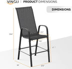 VINGLI Set of 2 Stackable Outdoor Bar Stools – Sling Chairs with High Back & Armrests, for Lawn, Garden, Bar, Black