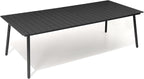 95" Patio Outdoor Dining Table for 8-10, Weather-Resistant Wood-Grain Top with Aluminum Frame & Umbrella Hole for Deck Gatherings, Black