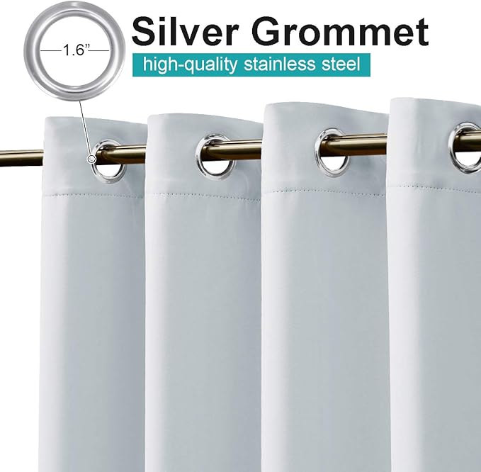 NICETOWN 2 Panels Greyish White Outdoor Curtains for Patio Waterproof, Rustproof Stainless Steel Grommet Room Darkening Thermal Insulated Vertical Drapes for Front Porch & Canvas, W52 x L84