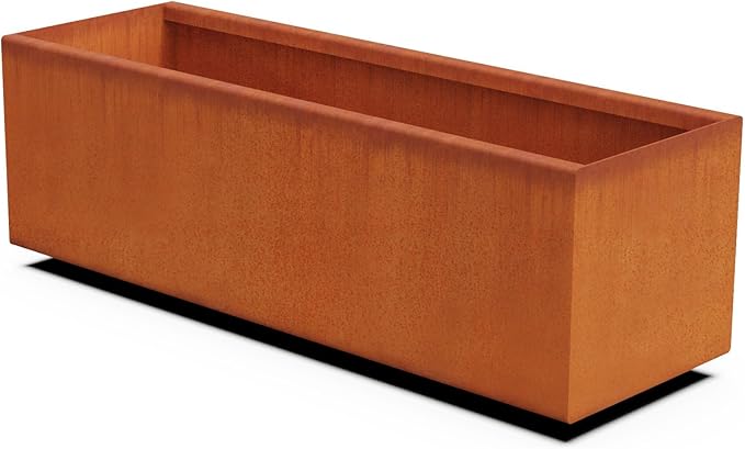Plantercraft Large Rectangular Planters for Outdoor Plants – 36x12x12 Inch Corten Steel Planter Box | Heavy Duty Metal Raised Garden Bed for Patios & Decks | USA Made & Fully Welded