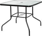 Tangkula 35" Patio Dining Table for 4, Square Outdoor Dining Table with Tempered Glass Tabletop, 1.65" Umbrella Hole & Metal Frame, 4-Person Outside Dining Table for Backyard, Lawn, Deck & Poolside