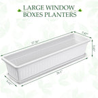 6 Packs 27 Inch Window Flower Box Extra Large Window Sill Herb Garden Long Rectangle Planter Plastic Boxes Outdoor with Drainage Trays for Balcony Windowsill Patio Garden