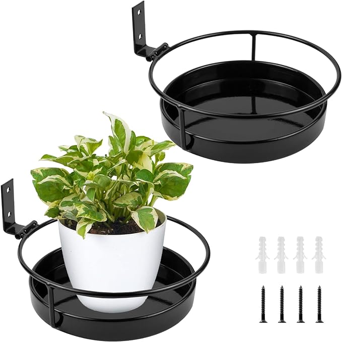 ARTORA Wall Mounted Plant Holder, 2 Pack Metal Flower Pot Wall Hanging Shelf Black Indoor Outdoor Decorative Floating Shelves Planter Hanger Racks for Bedroom Living Room Porch Balcony Decor