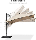 PURPLE LEAF 10 Feet Patio Umbrella with Base Outdoor Cantilever Solar Powered LED Swivel Square Umbrella Aluminum Offset Umbrella with 360-degree Rotation for Garden Deck Pool Patio, Beige