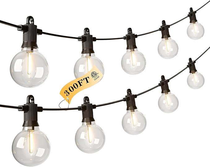 String Lights 300FT Warm White G40 LED with IP65 Waterproof Rating