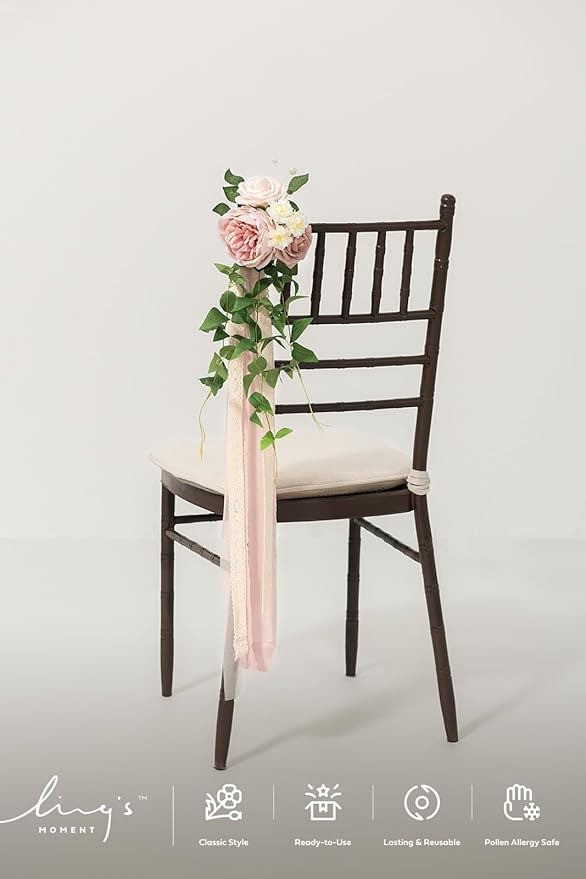 Artificial Aisle Pew Flowers, 8 Pack, Dusty Rose and Cream, Silk and Foam