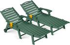 Outdoor Chaise Lounge Chair Set of 2, Patio Lounge Chairs for Outside, HDPE Lounge Chair with Wheels & Cup Holder, Poly Chair with 5 Position for Poolside, Deck, Green
