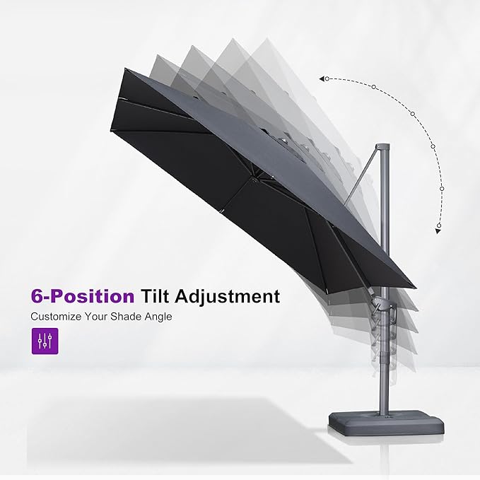PURPLE LEAF Patio Umbrella 9' X 9' Rectangle Cantilever Umbrella Large Aluminum Outdoor Umbrellas with 360-degree Rotation & UPF40+ Premium Fabric for Deck Pool Garden Yard, Mist Grey