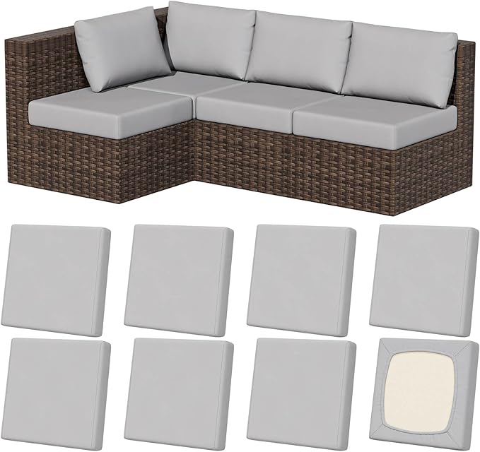 Cushion Covers 8 Pcs Stretch Outdoor Patio, Air Grey, Square Small
