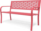VINGLI 50" Outdoor Bench Metal with Floral Back, Garden Bench Front Porch Bench for Yard Patio Entryway Park Outside, 800lb Capacity - Pink
