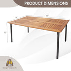 Tangkula 63" Acacia Wood Patio Dining Table for 6, Rectangular 6-Person Outdoor Dining Table with Metal Legs & Umbrella Hole, Indoor Outdoor Dining Furniture for Deck, Garden, Poolside & Backyard