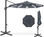 Best Choice Products 10ft Solar LED Cantilever Patio Umbrella, 360-Degree Rotation Hanging Offset Market Outdoor Sun Shade for Backyard, Deck, Poolside w/Lights, Easy Tilt, Cross Base