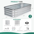3 in 1 Galvanized Raised Garden Bed - 4x2x1ft (2Packs) Modular Planter Box Outdoor | Metal Raised Bed Kit with Bracing Rods for Gardening Vegetables Flowers Fruits Herbs (Silver)