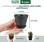 T4U 4 Inch Plant Pots 8-Pack, Small Flower Pots with Drainage Hole and Saucer, Decorative Nursery Pot Bulk for African Violet, Snake Plant, Succulent, Herb and Plants Indoor (8 Pcs 4" Pots, Black)