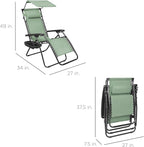 Best Choice Products Folding Zero Gravity Outdoor Recliner Patio Lounge Chair w/Adjustable Canopy Shade, Headrest, Side Accessory Tray, Textilene Mesh - Sage Green