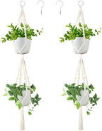 Belit 2 Pack Double Macrame Plant Hangers 2 Tier Hanging Planter Basket Decorative Flower Pot Holder Rope for Indoor Outdoor Home Decor 51 Inch