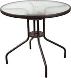 Garden Elements Outdoor Patio Furniture, Round Dining Table, Steel Base and Rim with Water-Wave Glass Top, Brown, 31.5"
