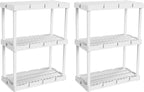 Gracious Living 2 Pack Light Duty Storage Shelves, Knect-A-Shelf 3-Shelf Ventilated Shelving Rack Organizer for Home, Garage, Basement, Laundry, White
