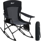 Portal Outdoor Rocking Chair Camping Folding Portable Rocker with Cup Holder Side Pocket Carry Bag, Support 350LBS (Black)