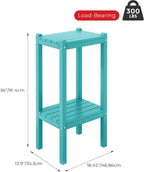 Side Table, 2-Tier Outdoor HDPE Patio Table in Turquoise