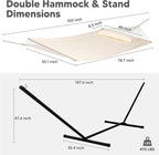 SUNCREAT Hammocks Extra Large Double Hammock with 12 ft Stand, 475lbs Capacity, Outdoor Portable Hammock with Hardwood Spreader Bar, Extra Large Pillow, Beige