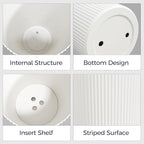 FONTOI 23.6" Tall Planter for Outdoor Plants Set of 2 Large Outdoor Plastic Striped Flower Pots, Front Porch Furniture, Garden Pots, Decorative Planters for Indoor/Outdoor, Patio, Balcony, White