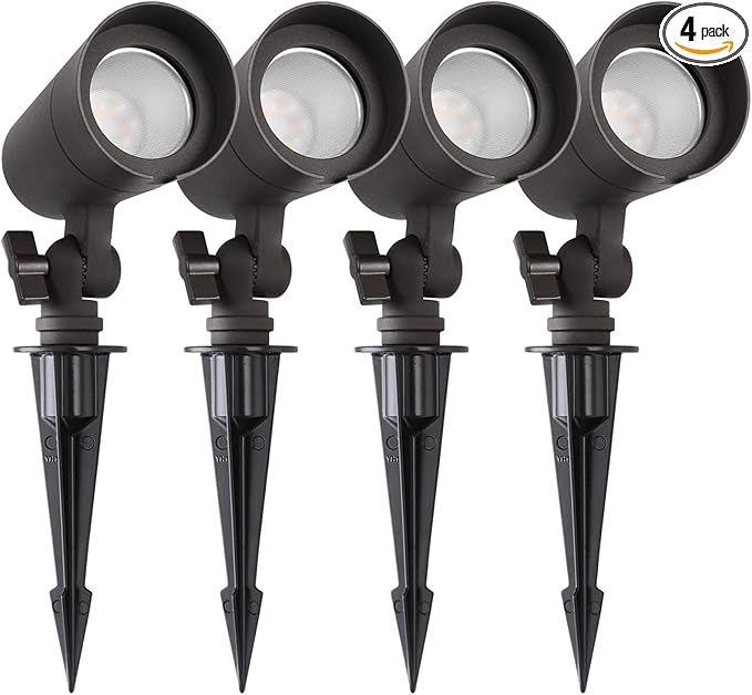 3CCT LED Landscape Lights with Connectors, 12V Low Voltage, 3000K/4000K/5000K Selectable, 3W, 200LM, Outdoor Waterproof Garden Pathway Lights Wall Tree Flag Spotlights with Spike Stand, 4 Pack