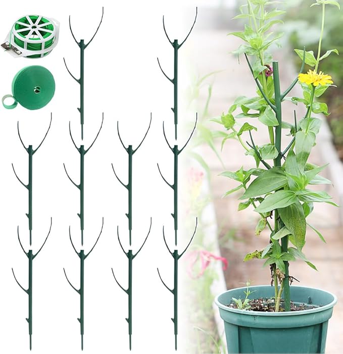 Garden Stakes: 10 Stackable Green Plastic Plant Support Poles