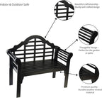 Plow & Hearth Weatherproof Lutyens Eucalyptus Wood Garden Bench | Foldable Patio Bench | Outdoor Furniture Seating for Porch Park Deck | Black