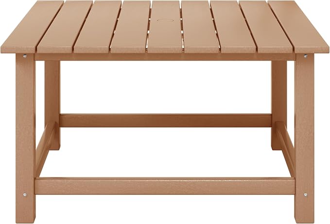 Square Outdoor Patio Coffee Table, HDPE, Teak, 30.75 Inch