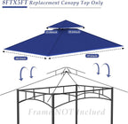 Grill Gazebo Replacement Top, 5 * 8 Outdoor BBQ Top Cover, Double Layer BBQ Gazebo Top Canopy for Model #L-GG001PST-F (Blue)