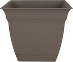 The HC Companies Eclipse Square Plastic Planter w/Attached Saucer - Outdoor & Indoor Plant Pot with Drainage Holes - Lightweight, UV-Resistant Plastic Pots for Plants (6" Cappuccino, Pack of 1)