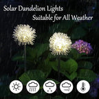 GUOCHENG Dandelion Solar Garden Lights Waterproof Outdoor LED Landscape Lights, Solar Flower Lights for Courtyard Pathway Flowerbed Patio Lawn Décor(2Pcs)