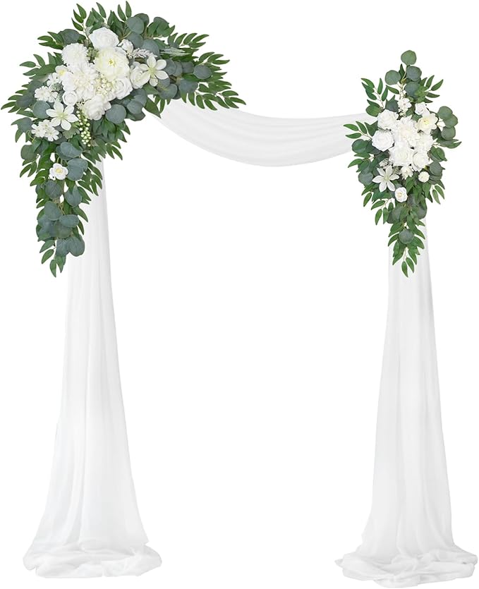 Artificial Flowers Wedding Arch Kit, 3 Pieces, Fairy White Chiffon Drape