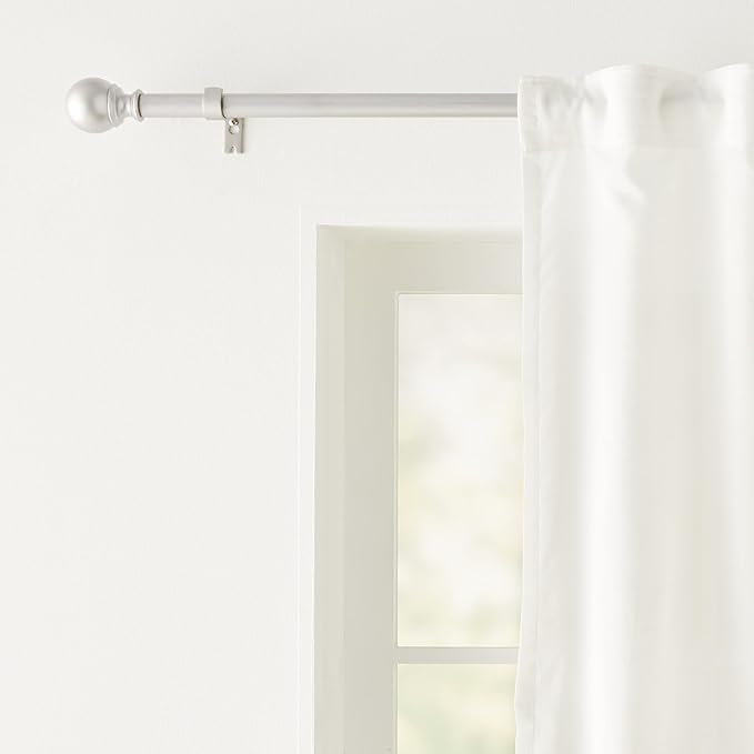 Amazon Basics Adjustable Heavy Duty Curtain Rod for Windows, Round Finials, 1-Inch Rod, 72" to 144", Nickel, 1-Pack